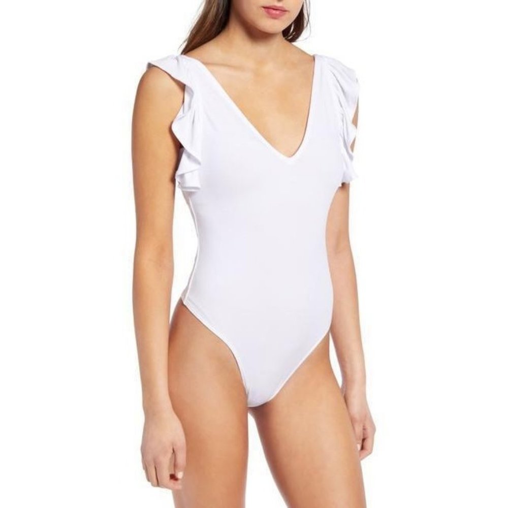 Leith Flutter Sleeve Sleeveless Bodysuit White 2X